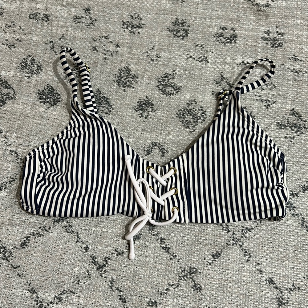 Medium Striped Swimsuit Top with Lace Tie Detail